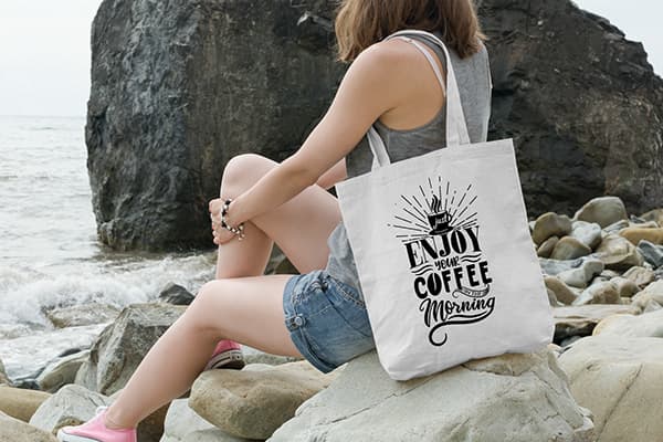 Lifestyle tote bag branding concept with typography-led styling